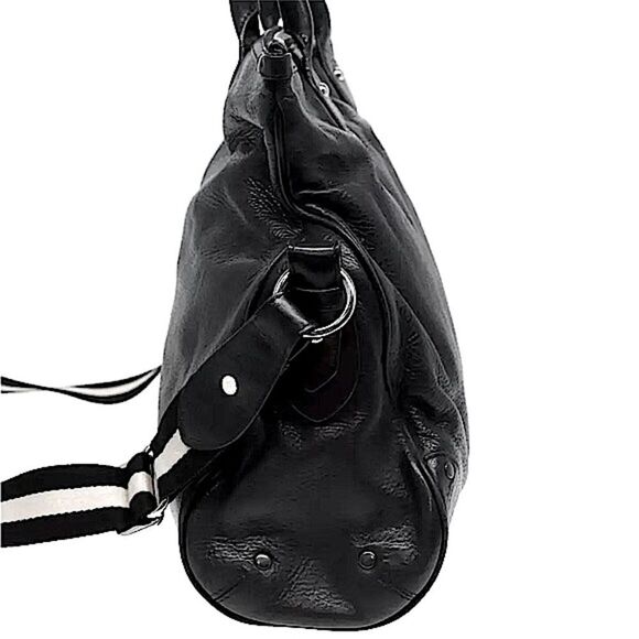 WBALLY Black Leather Trainspotting Work Tote w/ Black Striped Crossbody Strap - Picture 3 of 16